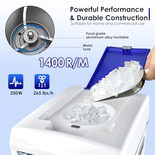 Electric Shaved Ice Machine,Ice Shaver Machine Adjustable Ice Fineness(250W 1400r/min),with Ice Pick & Scoop,265 LBS/H Tabletop Ice Crusher