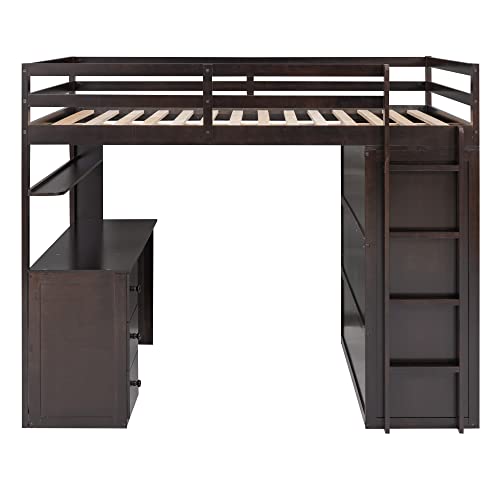 Harper & Bright Designs Full Loft Bed with Desk and Wardrobe,Solid Wood Loft Bed Frame Full with Storage Drawers for Kids Teens Adults