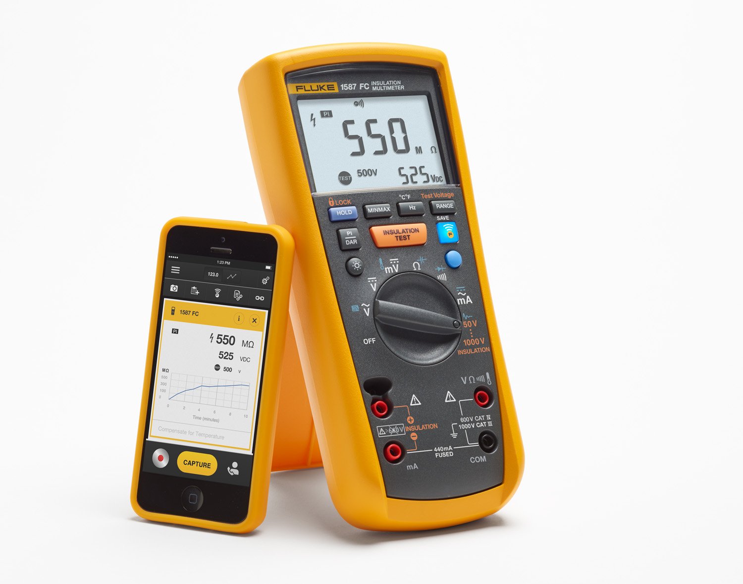 Fluke 1587 FC 2-in-1 Insulation Multimeter, True-RMS, Selectable Insulation Test Voltages Up To 1000 V, Pi/DAR Timed Ratio Tests, Measures Frequency