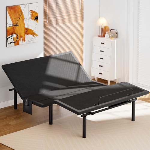Amada Queen Adjustable Bed Frame with Massage, Head & Foot Incline, Wireless Remote, 4 Built-in USB Ports, LED Night Light, 4 Height-Adjustable Legs