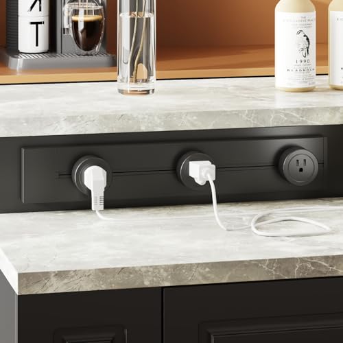 94.5" W Stationary Kitchen Island Storage Cabinet with Built-in Power Outlet, 2 Countertop, Adjustable Shelves & 3 Drawers for Dining Room