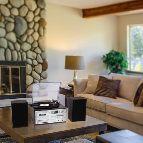 10 in 1 Record Player with External Speakers, 3 SpeedTurntable with AM/FM Radio, CD & Cassette Player, Bluetooth, USB/SD Playback, Remote Control