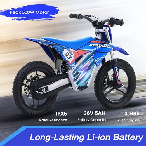 OLALA 36V Electric Dirt Bike for Kids Aged 4-8, Brushless 350W Racing Grade Electric Motorcycle, Up to 18.6MPH & 3 Speed Settings, Dual Disc Brakes