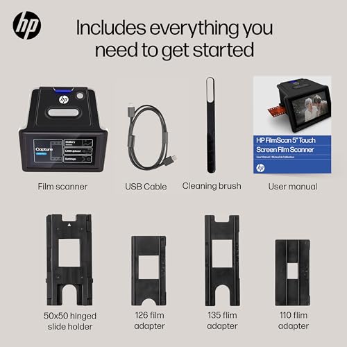 HP FilmScan Touch Screen Film & Slide Scanner Digitizer with 5&rdquo; LCD Screen, Quickly Convert Negatives & Slides to Digital 22MP JPEG Photos