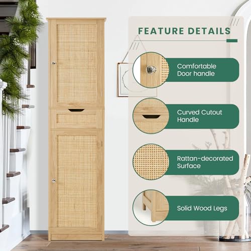 Iwell 67" Tall Bathroom Cabinet, Storage Cabinet with 2 Doors & 1 Drawer, Bathroom Storage Cabinets with Adjustable Shelves, for Living Room