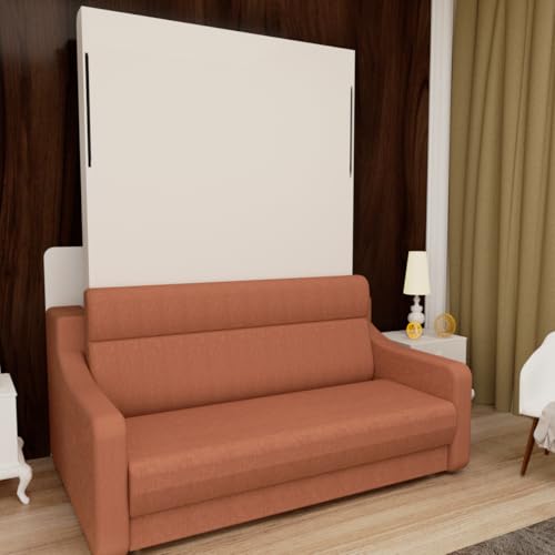 Full Size Murphy Bed Cabinet with Shelf and Drawers, Plywood Hidden Beds,Wall Bedframe for Bedroom,Space-Saving, Noise Free, White