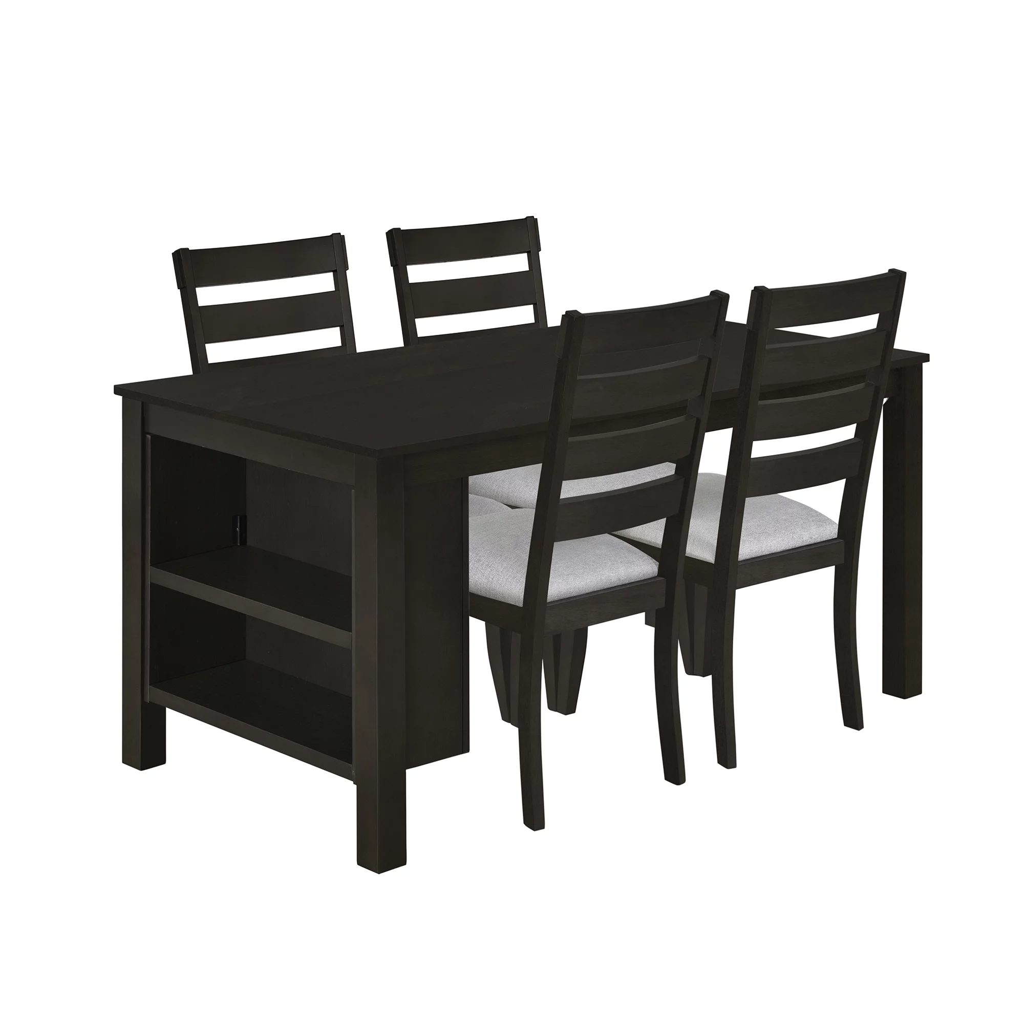 Churanty Farmhouse Wood 5 Pieces Dining Table Set with Storage Shelves,Kitchen Set for 4 with Padded Dining Chairs, Espresso