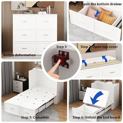 Twin Size Murphy Bed with Built-in Charging Station, 2-in-1 Bed Chest with Large Drawer