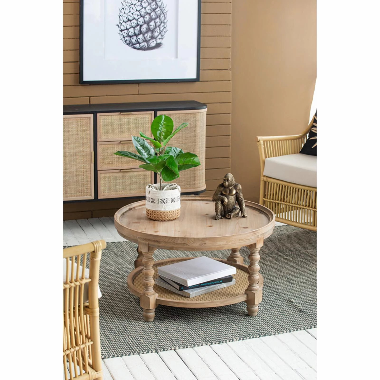 A&B Home Hilton Head Natural Wood Rattan Coffee Table