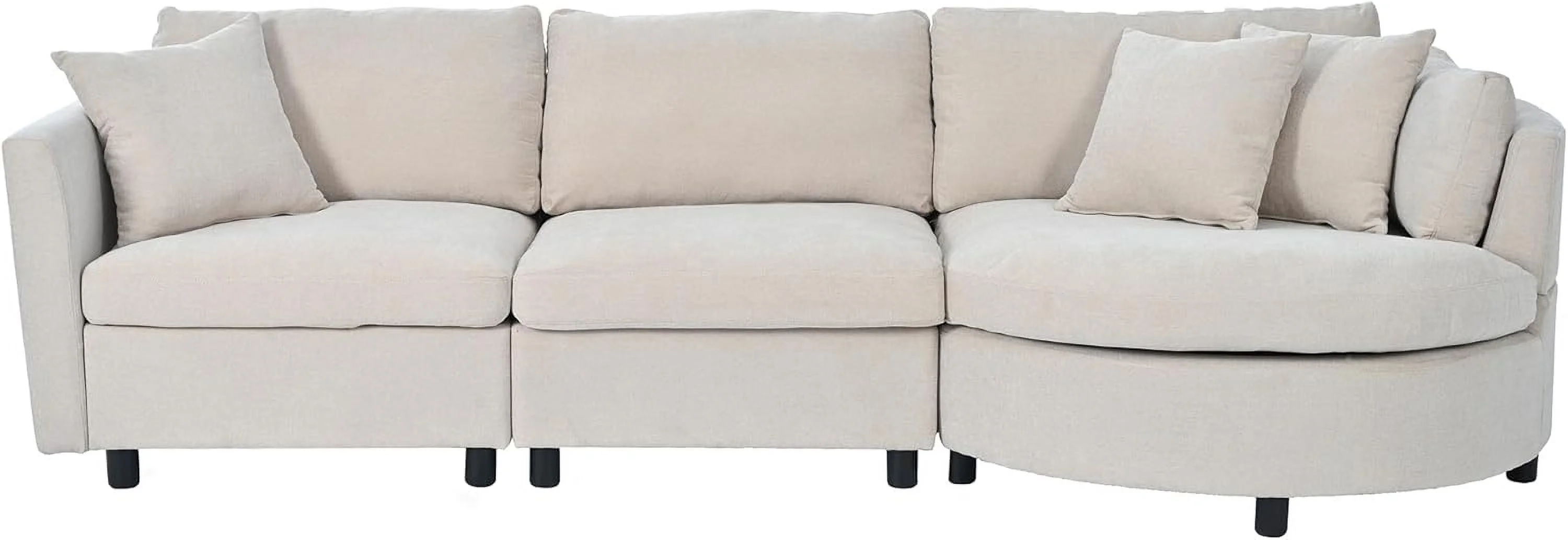 Moder Upholstered Sofa Couch, Comfy Curved Sectioal Sofa With 3 Pillows, Luxury 3-Seat Fabric Sofa Couch With Curved Seat For Livig Room