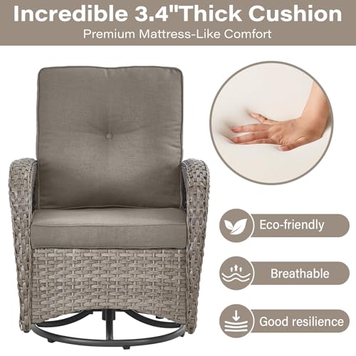 Patio Wicker Chairs Swivel Rocker - Outdoor Swivel Rocking Chairs Set of 2 with Rattan Side Table