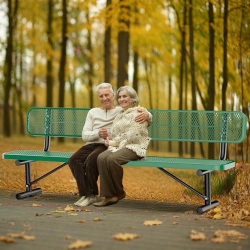 8FT Heavy Duty Park Bench with Back Portable Frame, Outdoor Metal Park Bench with Backrest, Steel Mesh Outdoor Bench for Garden, Lawn, Patio, Porch