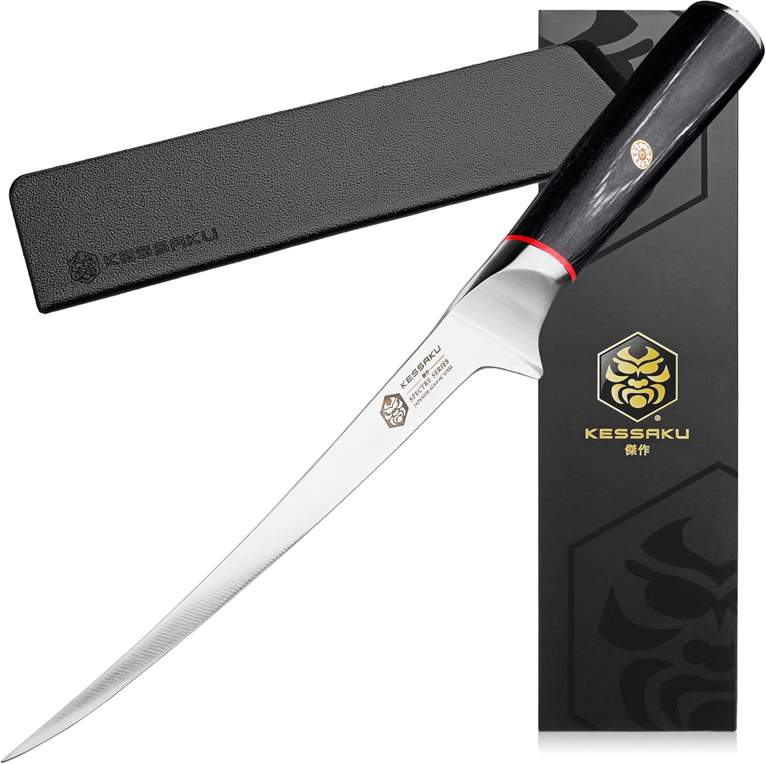 Kessaku 7-Inch Flexible Fillet Knife - Spectre Series - Forged Japanese AUS-8 High Carbon Stainless Steel - Pakkawood Handle with Blade Guard