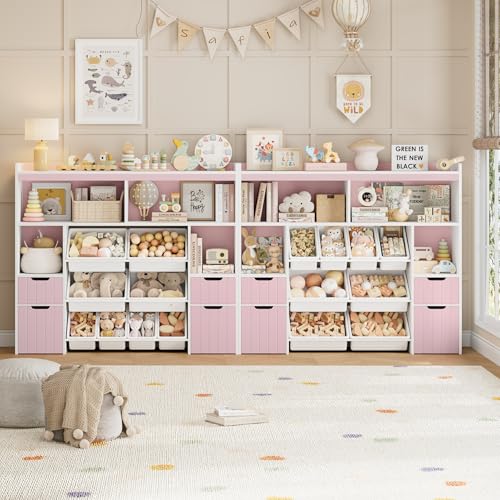 HORSTORS 55" W Toy Storage Organizer with Drawers, Large Kids Toy Storage Box with Removable Bins