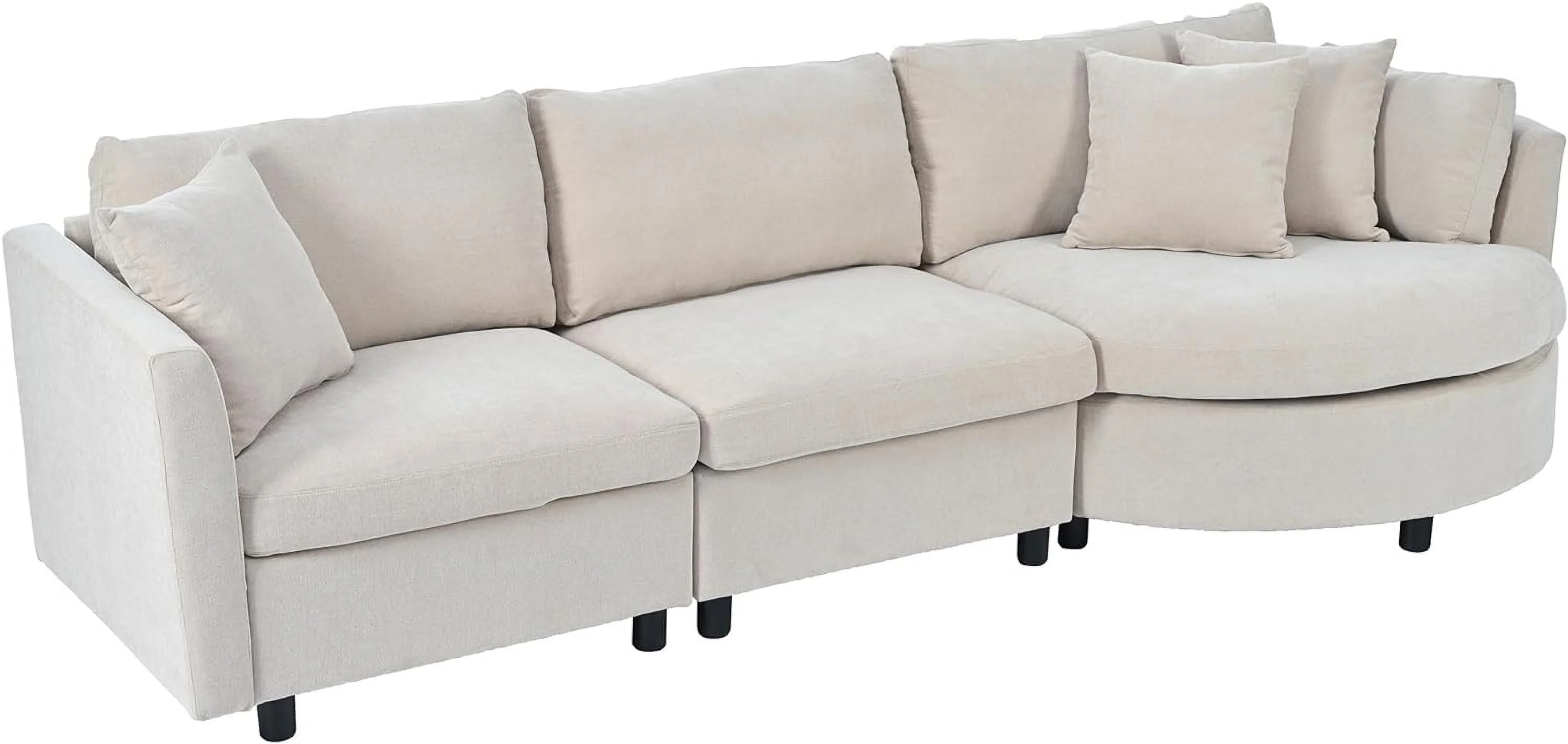 Moder Upholstered Sofa Couch, Comfy Curved Sectioal Sofa With 3 Pillows, Luxury 3-Seat Fabric Sofa Couch With Curved Seat For Livig Room