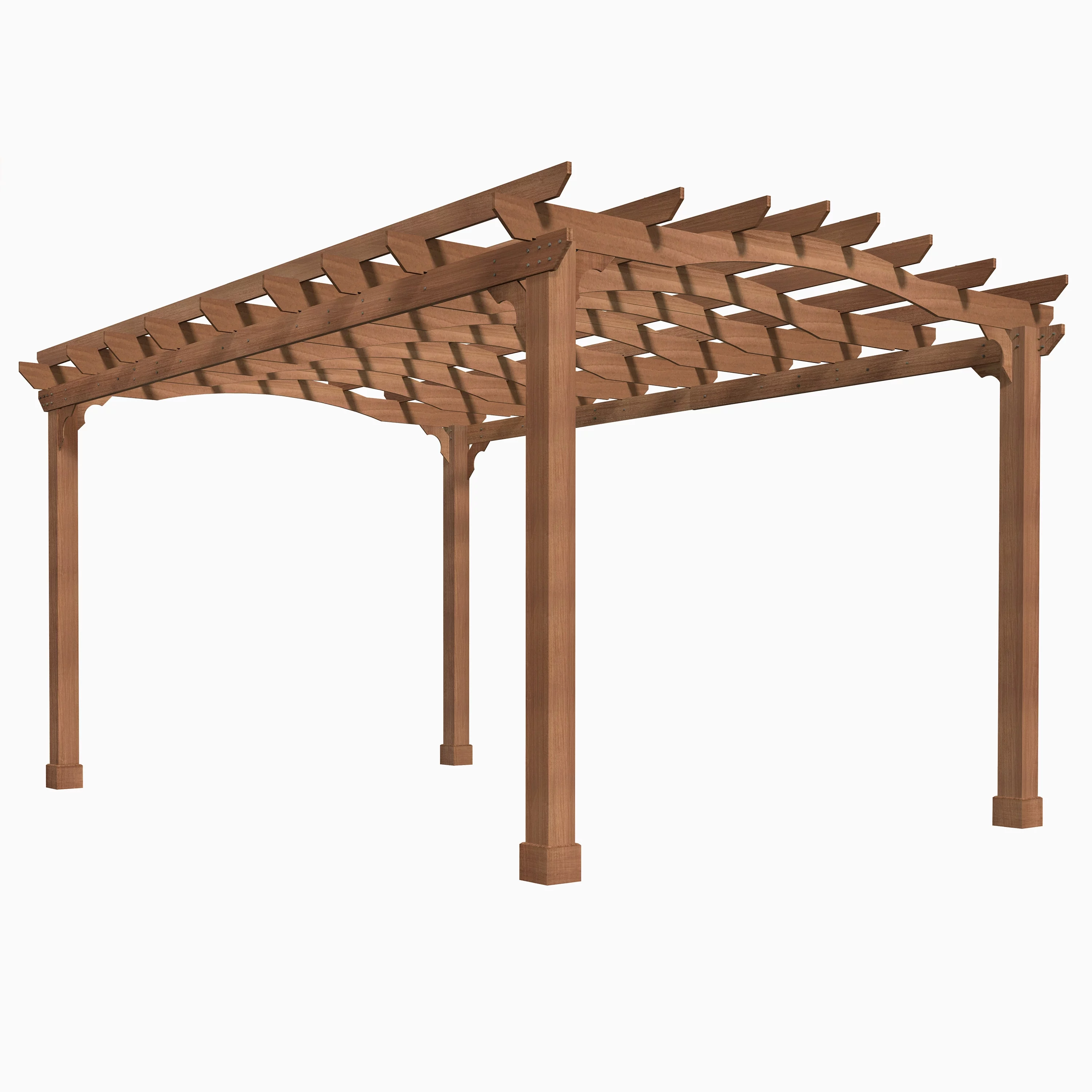 VEIKOUS 12' x14' Cedar Wood Pergola w/ Arched Roof and Ground Stakes for Outdoor Patio, Garden, Deck