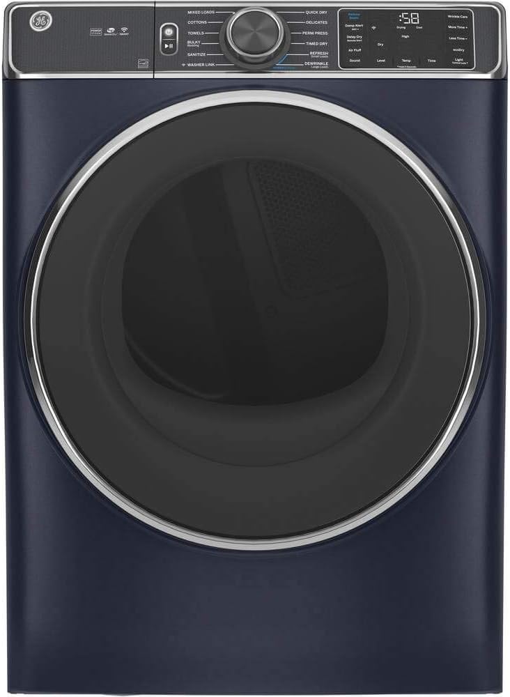 GE GFD85ESPNRS 28" Front Load Electric Dryer with 7.8 cu. ft. Capacity Stainless Steel Drum Built-in WiFi Sanitize Cycle and Damp Alert in Royal