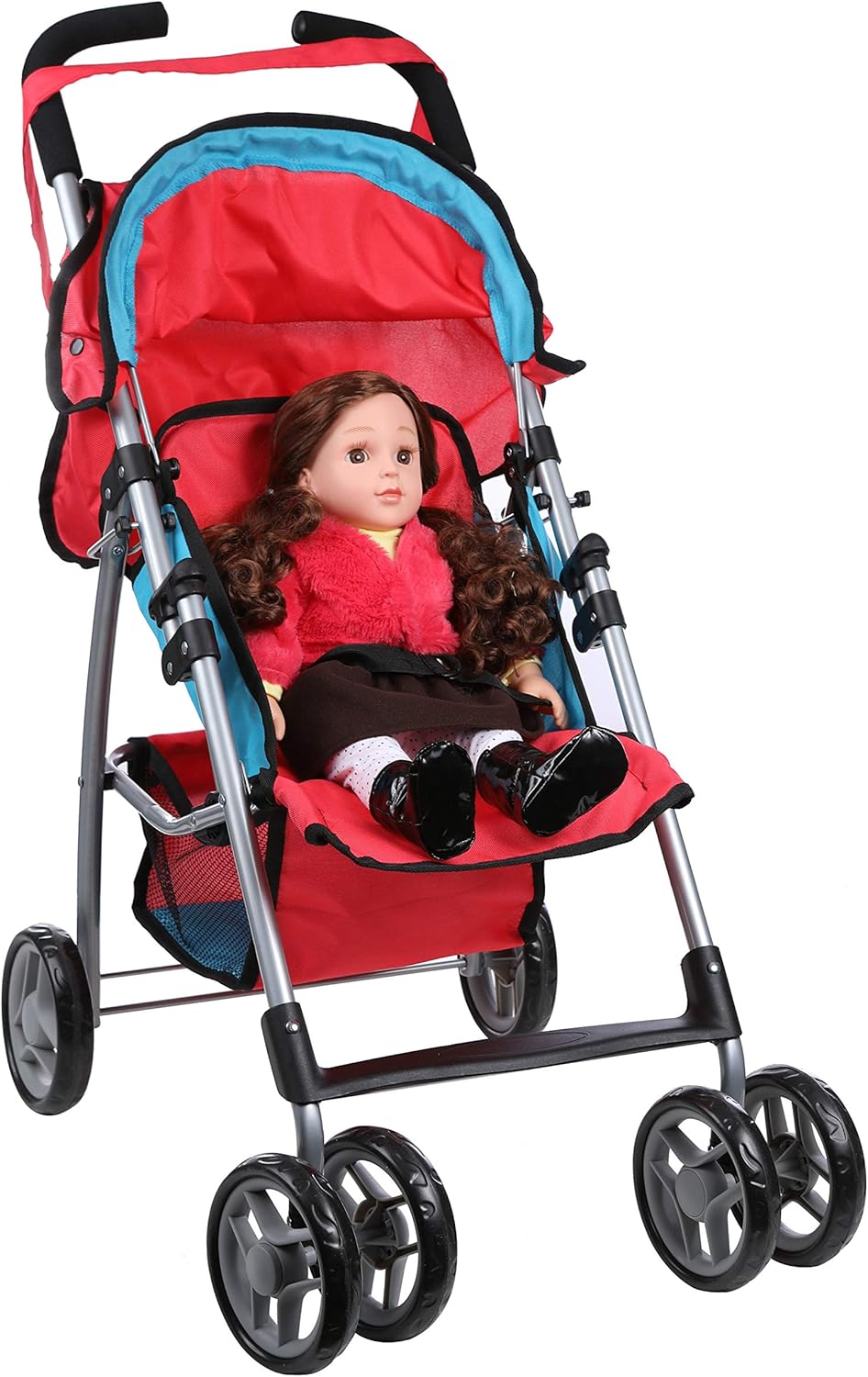 Mommy & Me Baby Doll Stroller Foldable Umbrella Doll Stroller with Swiveling Wheels, Basket, and Carriage Bag for Toddlers, and Little Girls