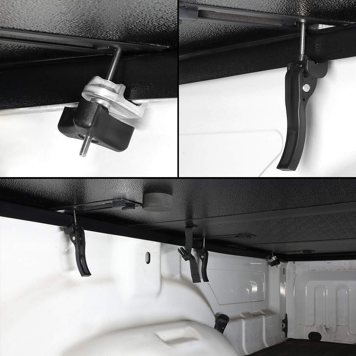 FRP Hard Solid Tri-Fold Adjustable Truck Tonneau Cover Compatible with Chevy Colorado GMC Canyon 5Ft Fleetside/Styleside Bed 15-19, Black Powdercoated
