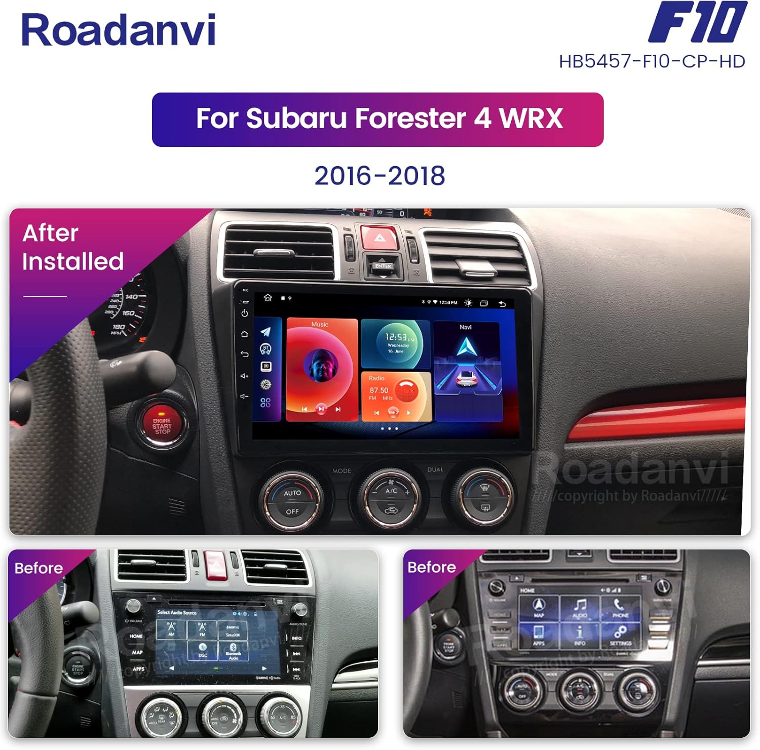 Roadanvi for Subaru Forester WRX 2016 2017 2018 2019 2020 Car Stereo Bluetooth Radio Car Navigation Carplay Android Auto 1280x720 IPS Touch Screen