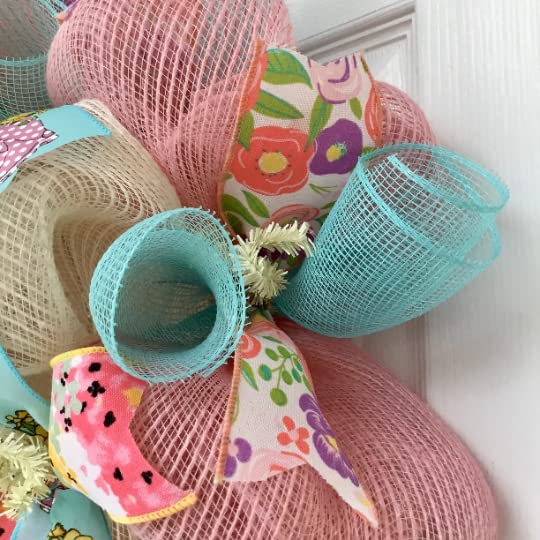Hello Spring Floral Rain boots Pastel Wreath Handmade Deco Mesh Available in 24 inch and 28 inch diameters