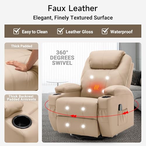 Recliner Chair, Rocking Chair with Massage and Heat, 360° Swivel Recliner Chairs for Adults