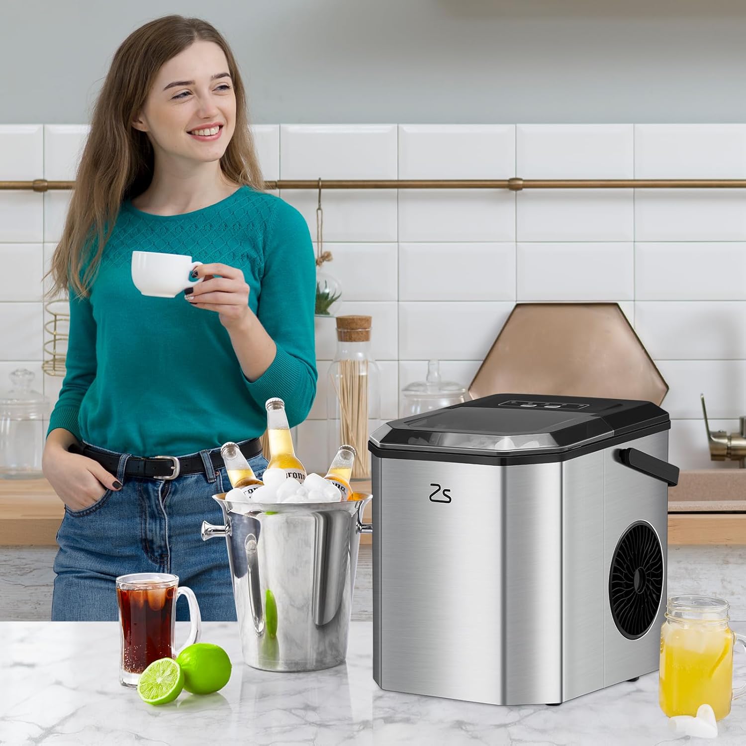 Nugget Ice Maker, Ice Makers Countertop, 26 Lbs/Day Tooth-Friendly Chewable Ice with Ice Scoop and Basket, Self-Cleaning & One-Click Operation
