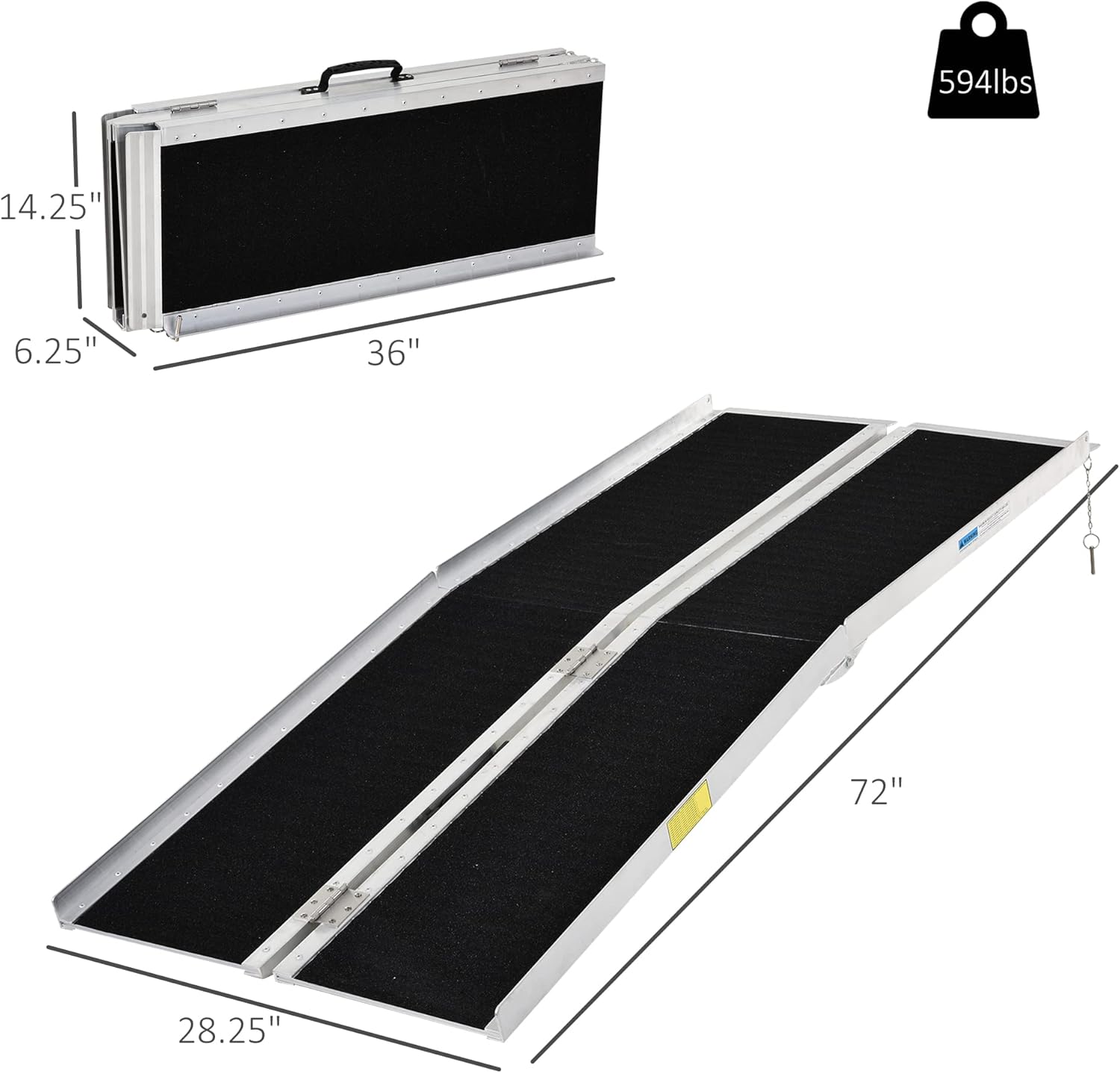 HOMCOM Aluminum Portable Skidproof PVC Carpeted Folding Wheelchair Ramp, 4'