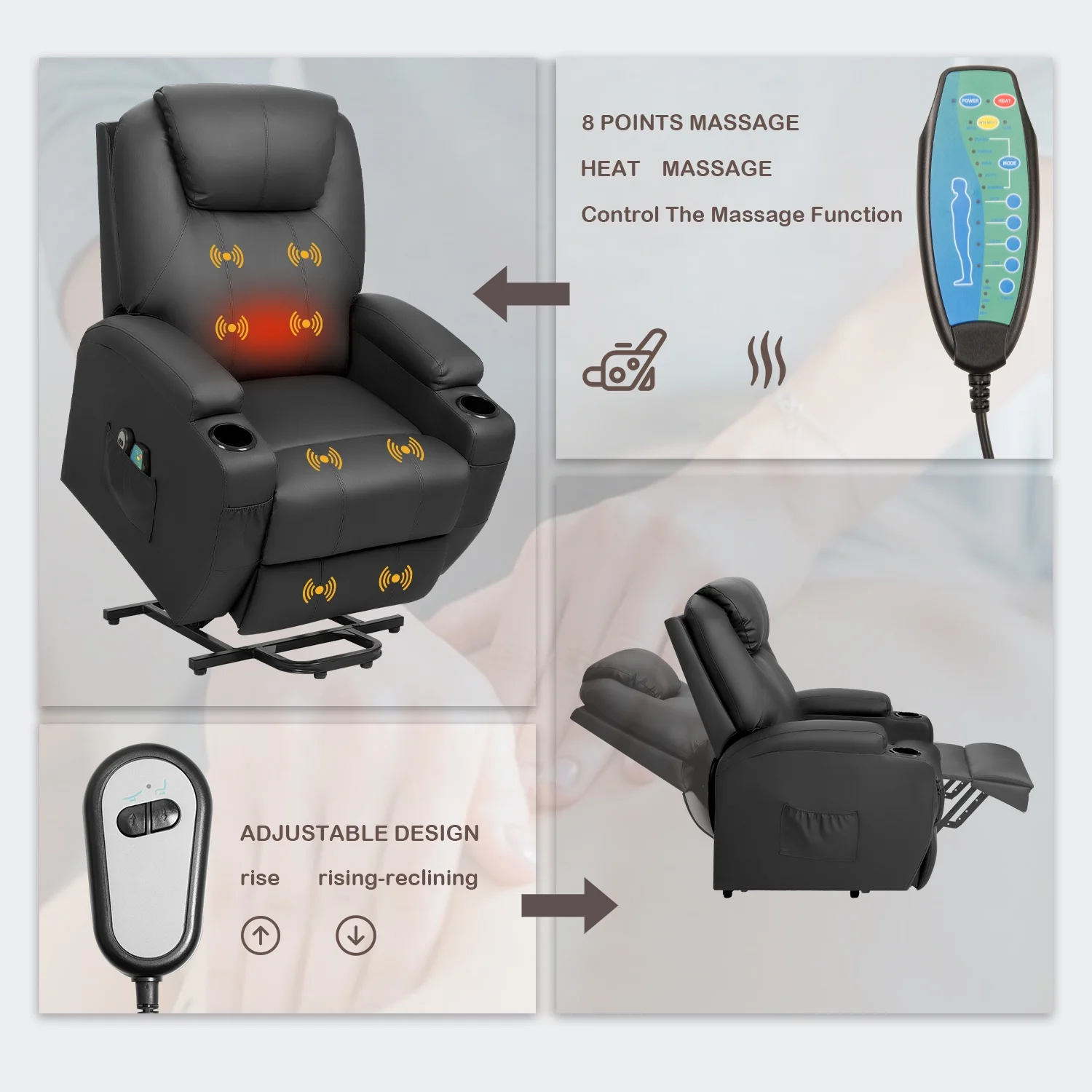 Homall Power Lift Recliner Chair PU Leather for Elderly with Massage and Heating Ergonomic, Black