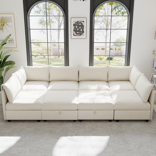Oversized Modular Storage Sectional Sofa Customizable Seating Group Sofa&Couch Convertible Sleeper Sofabed with Movable Ottomans and Seat