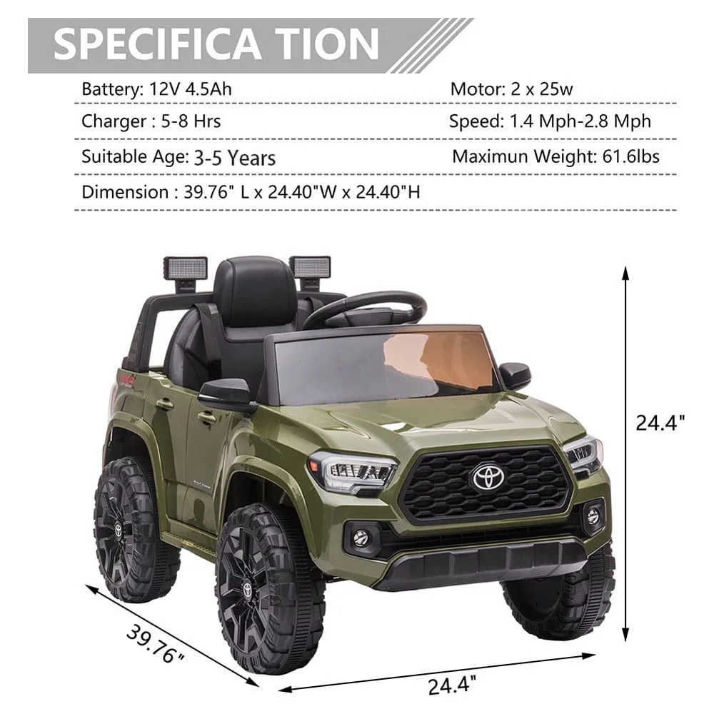 Licensed Toyota Tacoma Electric Ride on Vehicle for Kids, 12V Powered Ride on Car Toys with Remote Control, LED Lights, MP3 Player, Gray