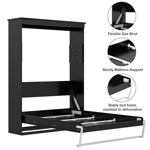 Black Wood Full Size Murphy Bed, Murphy Bed Full Space-Saving Wall Beds