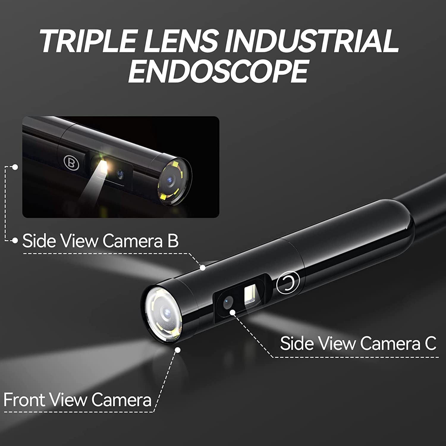 Triple Lens Endoscope, Teslong Borescope Inspection Camera with 5'' Screen, Waterproof Home Snake Scope Camera