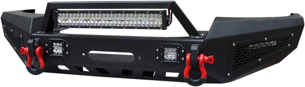 Vijay Front Bumper with LED Lights and Winch Plate Compatible with 1999-2004 Grand Cherokee WJ