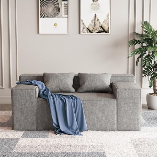 Modern Loveseat, Sofa Couch in a Box, No Assembly Needed, with 2 Pillows, Cat-Scratch Resistant Linen,Small Sofa for for Small Space, Living Room
