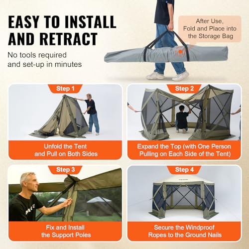 VEVOR Pop Up Gazebo Screen Tent, Pop-Up Instant Gazebo Tents with Mosquito Netting Outdoor Canopy