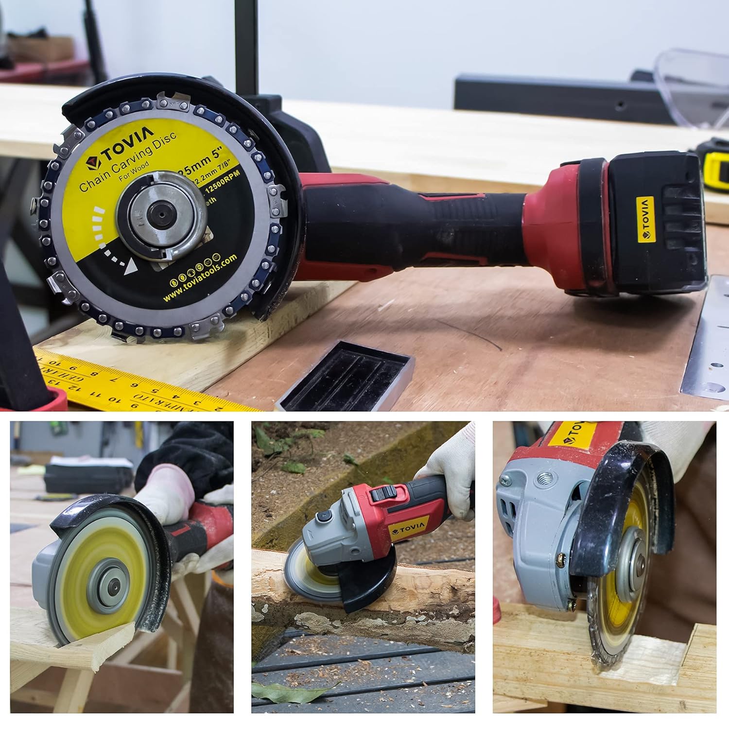 T TOVIA 4 1/2 Inch Grinder Wood Carving Disc, Chain Sawtooth Saw Blade Stump Remover Angle Grinder Tool Chain Disc for Cutting, Carving