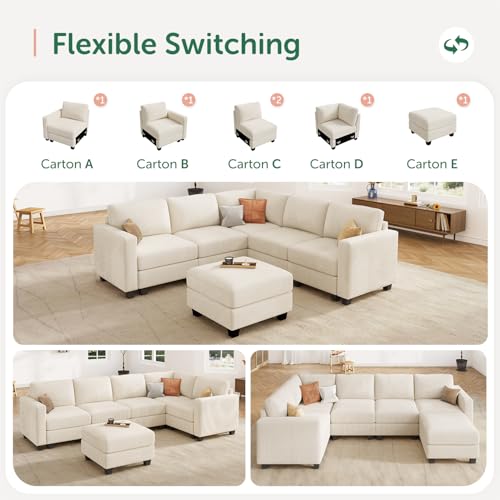HONBAY Corduroy Modular Sectional Couch with Storage L-Shaped Sectional Couches for Living Room 6 Seater Modular Sofa, Dark Gray