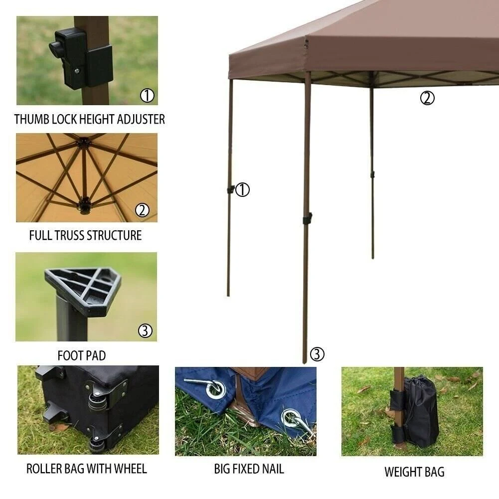 Outdoor Patio Hexagon Gazebo, Pop Up Instant Canopy, Garden Backyard Party Tent with Sidewalls(6.6& x 9.2&), Coffee Brown - Beig