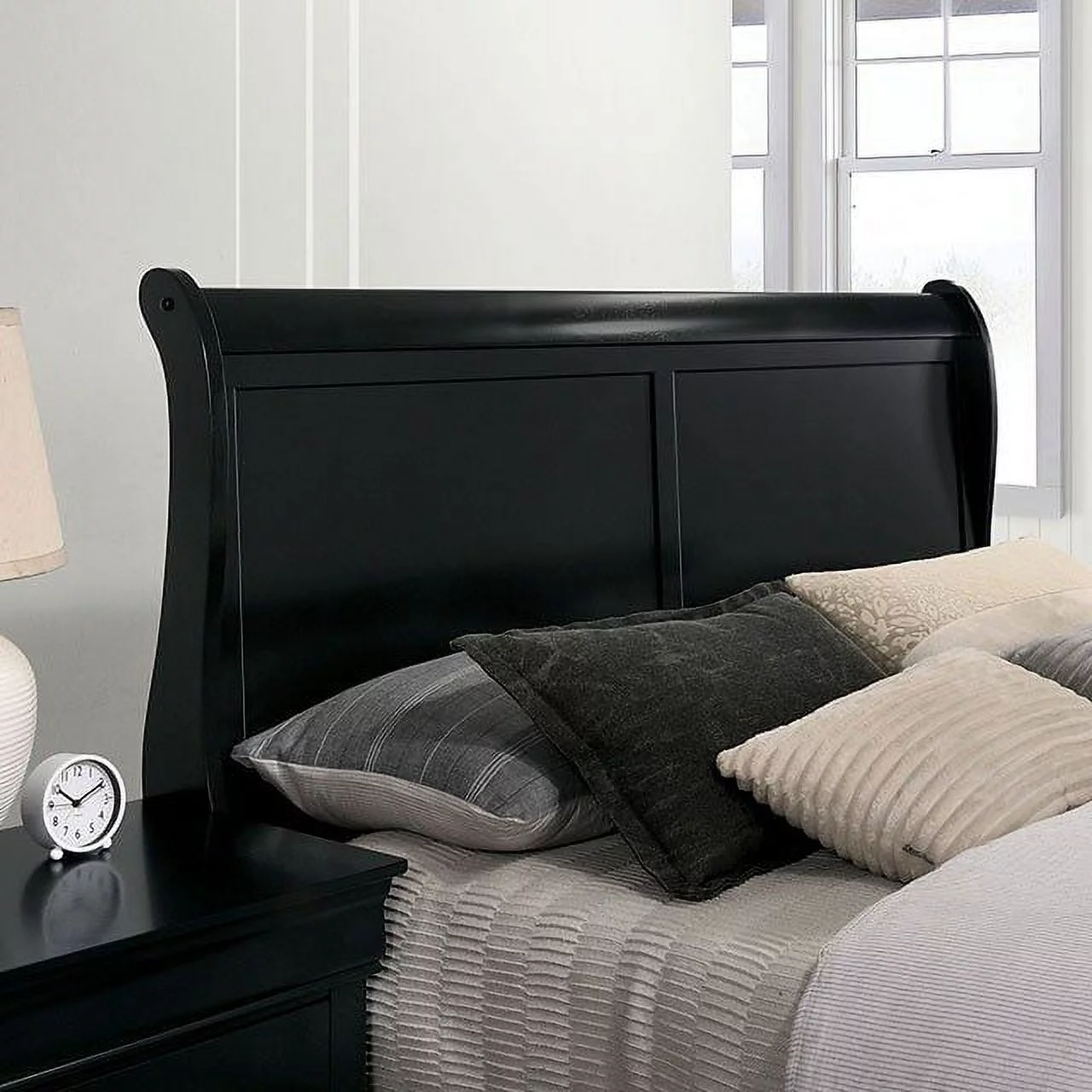 Docooler Eastern King Size Bed Black Louis Phillipe Solidwood 1pc Bed Bedroom Sleigh Bed