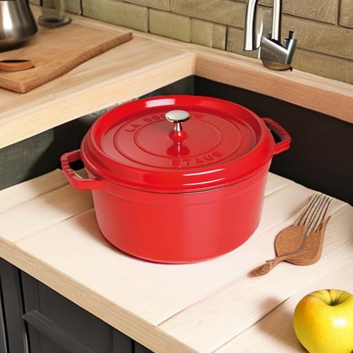 STAUB Cast Iron Dutch Oven 5.5-qt Round Cocotte, Made in France, Serves 5-6, Black Matte