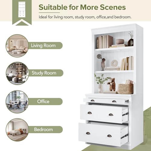 Modern 83.4" Tall 2 Bookshelf & 1 Writting Desk Suite,Bookcase Suite with LED Lighting, Drawers,Study Desk and Open Shelves
