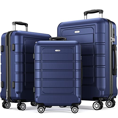 SHOWKOO Luggage Sets Expandable PC+ABS Durable Suitcase Double Wheels TSA Lock Black