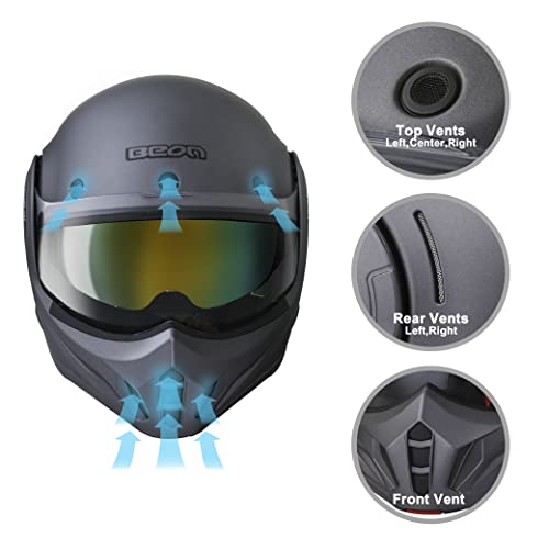 BEON Full Face Motorcycle Helmet DOT Approved, 180° Reversible Chin Guard Modular Pilot Helmet with Anti-Fog Dual Visors for Adult Men Women (S-XXL)