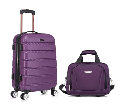 Rockland Melbourne Hardside Expandable Luggage with Spinner Wheels, 2TONENAVY, 2 Piece (20/28)