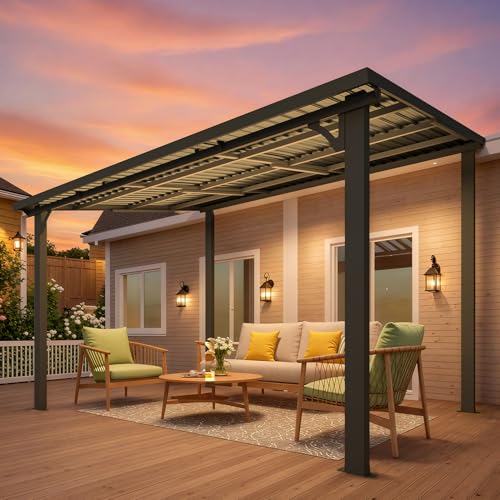 AECOJOY 10&rsquo; x 10&rsquo; Gazebo, Wall Mounted Gazebos Pergola on Clearance, Outdoor Patio Lean to Gazebo Awnings for Deck, Porch