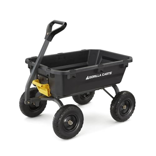 Gorilla Carts Heavy-Duty Dump Cart, Patented Quick-Release Dumping, Steel Frame, 600 lb Capacity, No-Flat 10-Inch Tires, Utility Wagon for Garden