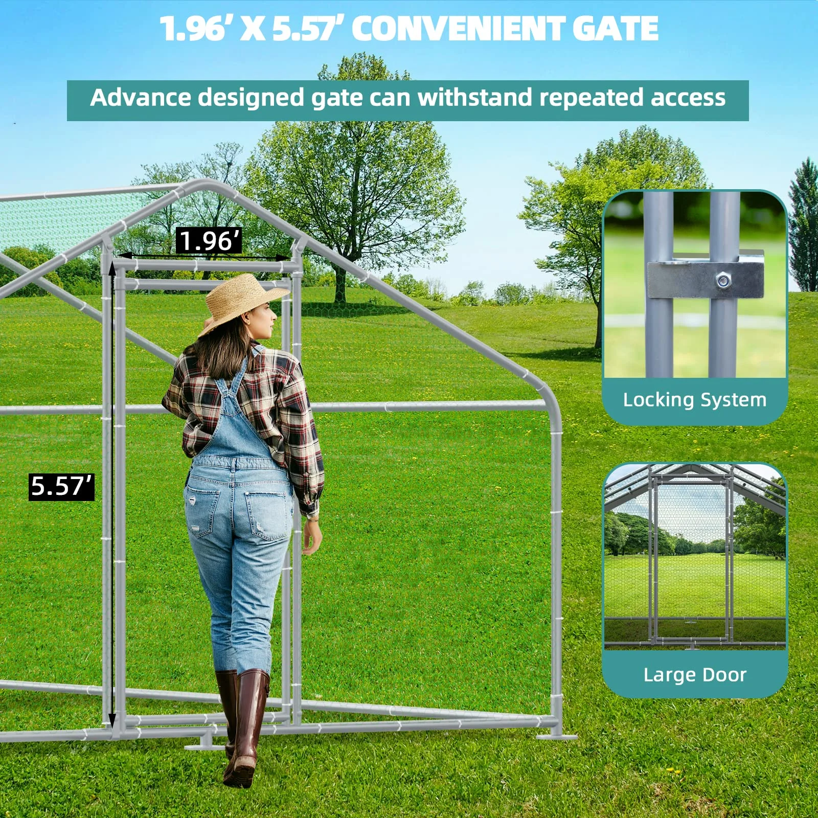 MEETWARM Large Metal Chicken Coop Run, Walk-in Poultry Cage Chicken Run Pen