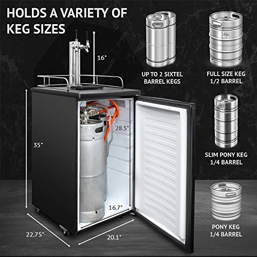 Ivation Full Size Kegerator | Dual Tap Draft Beer Dispenser & Universal Beverage Cooler | Mounted CO2 Cylinder, Temperature Control