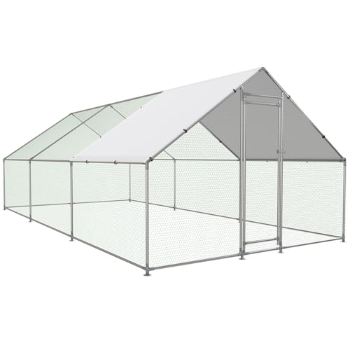 Large Metal Chicken Coop Walk-in Poultry Cage with Water-Resident and Anti-UV Cover Duck Rabbit Cat House Outdoor Chicken Run Pen with Spire Shaped